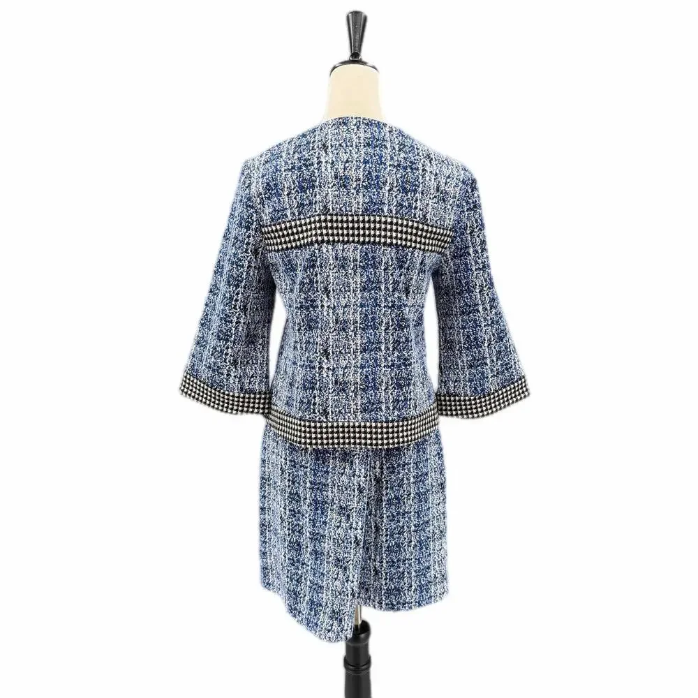 CAbi | Skirts | Cabi Blue Black Reina 2 Club Houndstooth Tweed Jacket ...